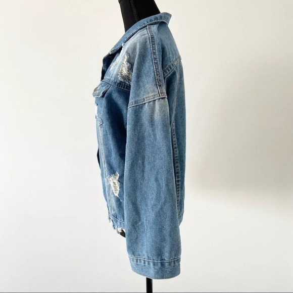 Distressed Raw Edge Denim Jean Jacket - Picture 2 of 11